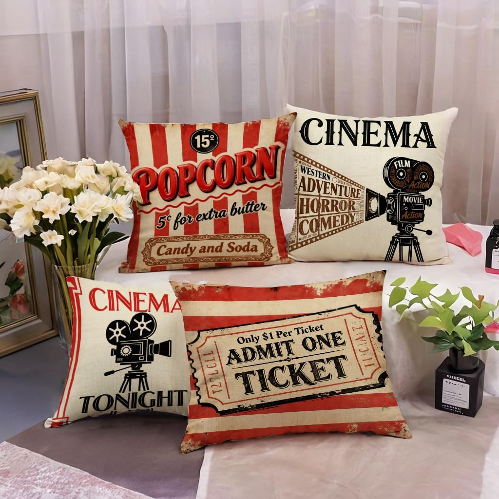 4PCS Vintage Cinema Pillow Cas - Home Cinema Tickets recension och pris