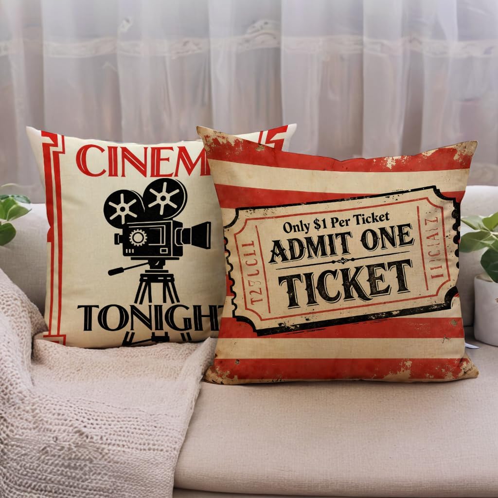 4PCS Vintage Cinema Pillow Cas - Home Cinema Tickets recension och pris