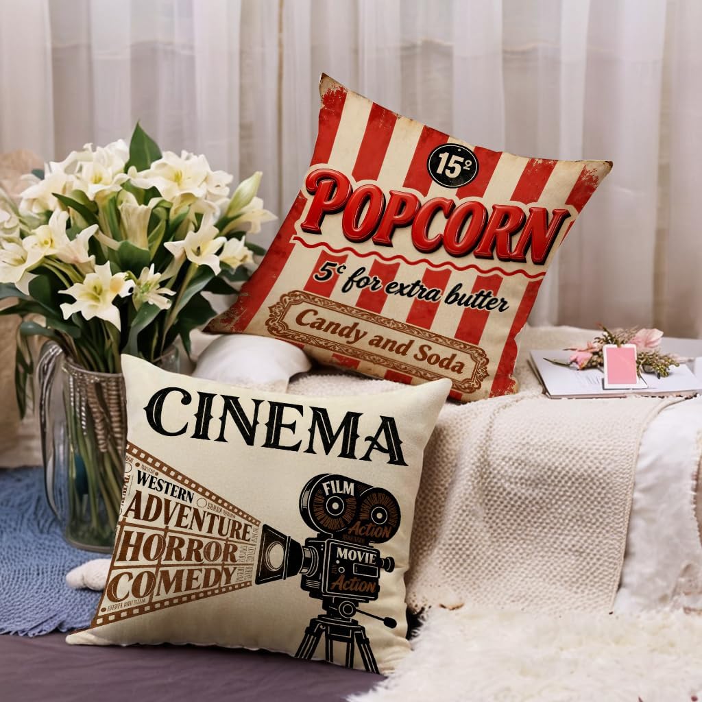 4PCS Vintage Cinema Pillow Cas - Home Cinema Tickets recension och pris